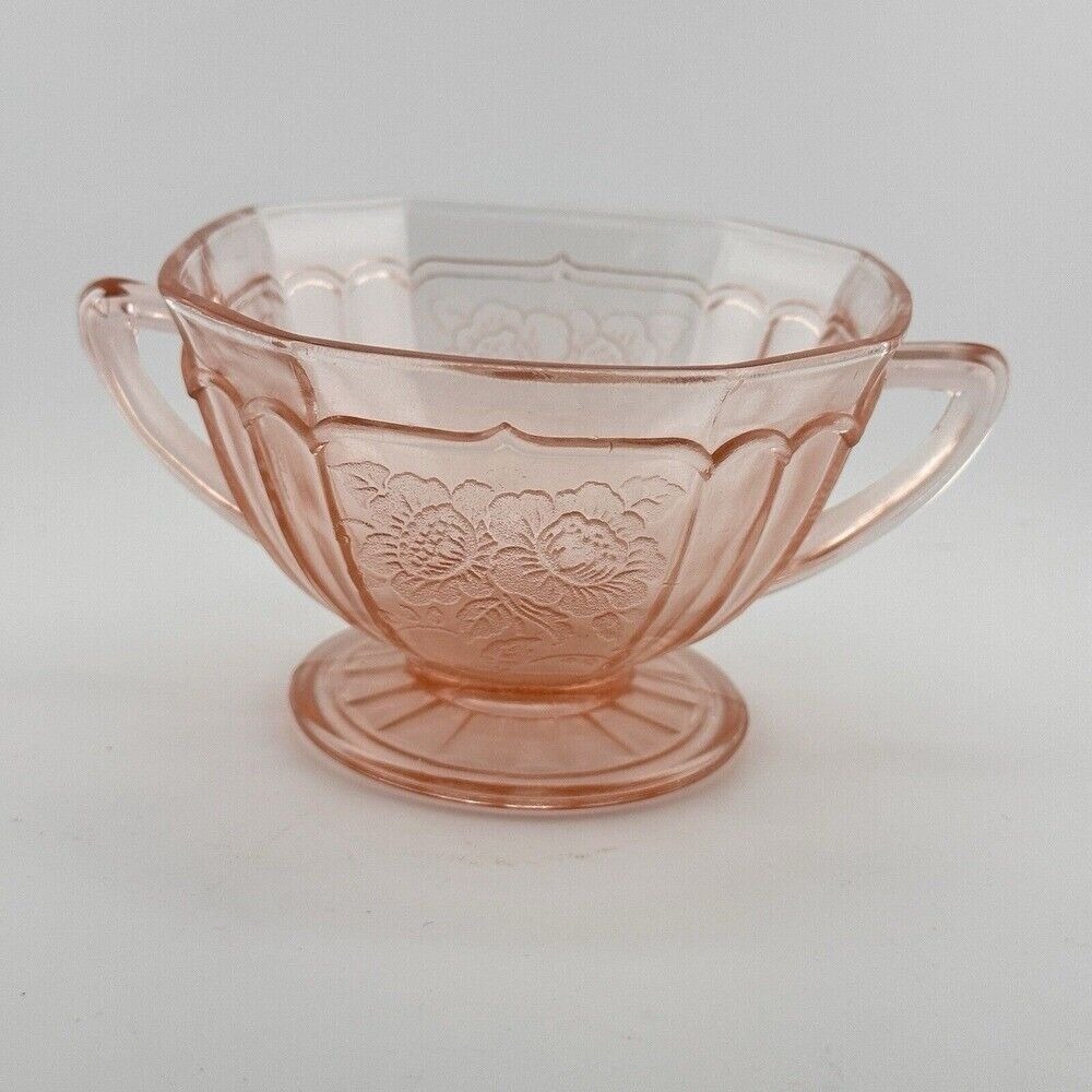 Vintage Federal Pink‎ Depression Glass Cherry blosdoms Sugar Bowl No Lid